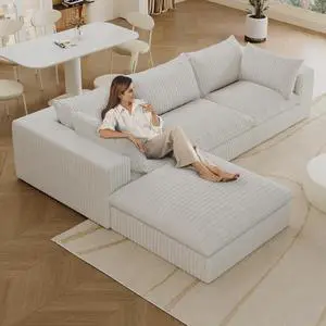 118.2" Cloud Sofa,Corduroy Fabric,Deep Seat Couches,Double-layer design,Removable Cushion,No Assembly, DIY Combination for Living room, Bedroom,Conference room ,Apartment,White 118.2" Cloud Sofa,Corduroy Fabric,Deep Seat Couches,Double-layer design,Removable Cushion,No Assembly, DIY Combination for Living room, Bedroom,Conference room ,Apartment,White