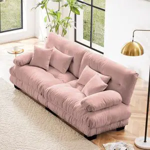 Cloud Couch 2 Seater Sofa for Living Room, Chenille 2 - Seat sofa with 2 Lumbar pillows and 2 throw pillows,Chenille Pink