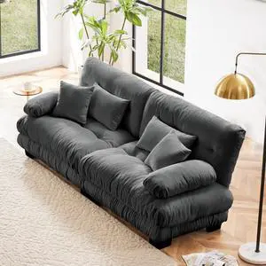 Cloud Couch 2 Seater Sofa for Living Room, Chenille 2 - Seat sofa with 2 Lumbar pillows and 2 throw pillows,Chenille Gray