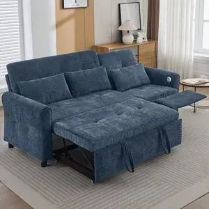 2-in-1 Sofa 82" Three-seater Sofa with a Sofa Bed and a Reversible Recliner Sofa for Living Room, Blue