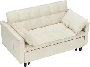 Modern velvet sofa, sofa pull-out bed, small love seat casual sofa with back, with pillow, pockets, living room furniture, 3 in 1 convertible sleep sofa bed.