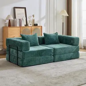 Compression Sofa,Convertible Floor Sofa Bed with Fixed-Shape Frame, Loveseats Boneless Modular Sectional Sofa,No Assembly Required,Chenille fabric,for Living Room Bedroom,Dark Green