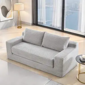 Loveseat Sofa  with Memory Foam & Steel Frame - No Assembly, Convertible 2-in-1 Design, Corduroy Fabric - Compact Couch for Small Spaces, Apartments, Home Office & Bedroom (Grey)
