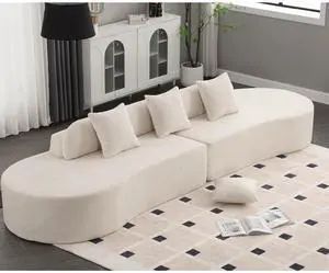 [NEW ARRIVED] [VIDEO PROVIDED] Modern curved combination sofa, terrycloth fabric sofa, minimalist sofa in living room, apartment, no assembly required, three  pillows,Beige