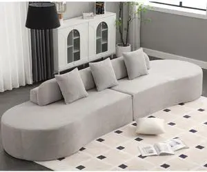 [NEW ARRIVED] [VIDEO PROVIDED] Modern curved combination sofa, terrycloth fabric sofa, minimalist sofa in living room, apartment, no assembly required, three  pillows,Gray