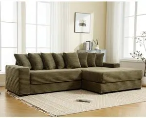 [NEW ARRIVED] [VIDEO PROVIDED] Oversized Two-Piece Couches, L Shaped Sofa, Corduroy, Right Chaise Daybed,with Armrests,Eight Throw Pillows,Corner Sofa,Easy To Assemble, Green
