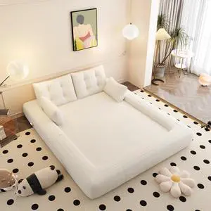 Human Dog Bed, Lazy Sofa Couch, 78.7" Multi-Functional Foldable Sofa Bed, 3-in-1 Teddy Fabric Foam-Filled Sleeper Sofa Bed for Living Room,Guest Bed,Playroom,Beige/White