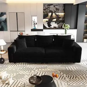 82.7 " Plush Corduroy 3-Seat Sofa,Modern Comfy Upholstered Sofa Cloud Couch,Deep Seat Couches with Soft Pillows,Convertible Deep Seat Sofa Lounge Chair,Black(ETA:8.28)