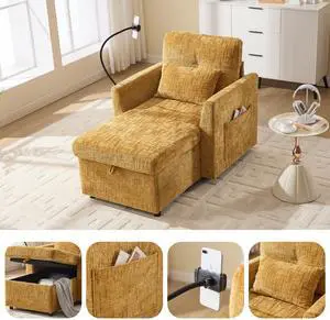 Multifunctional lazy person sofa recliner can be stored storage backrest with cell phone bracket chenille single leisure chair for living room bedroom small household