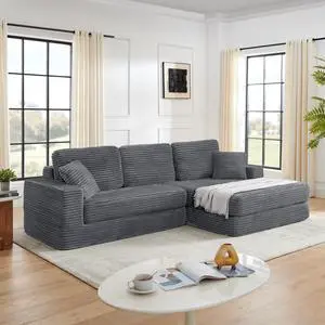 Right sofa seat,L shape Modular Sectional Sofa, Compressed Sectional Sofa Modern Minimalist Style Corduroy Couch,Unfold into a bed, Bedroom, Comfy Compressed Sofa Couch Space-Efficient Design-Gray