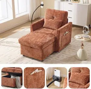 Multifunctional lazy person sofa recliner can be stored storage backrest with cell phone bracket chenille single leisure chair for living room bedroom small household
