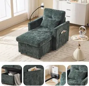 Multifunctional lazy person sofa recliner can be stored storage backrest with cell phone bracket chenille single leisure chair for living room bedroom small household