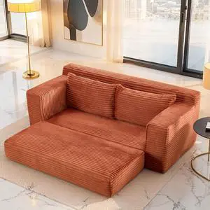 Loveseat Sofa  with Memory Foam & Steel Frame - No Assembly, Convertible 2-in-1 Design, Corduroy Fabric - Compact Couch for Small Spaces, Apartments, Home Office & Bedroom (Orange)