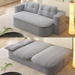 78.7" Modern 2-in-1 Foldable Sofa with Functional Blanket and 2 Soft Pillows,Comfortable Plush Corduroy Fabric Sofa, Convertible Sleeper Sofa Bed, Deep Seat Sofa Couch  for Living Room, Bedroom