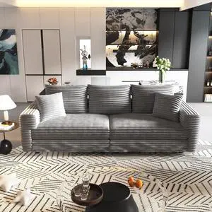 82.7 " Plush Corduroy 3-Seat Sofa,Modern Comfy Upholstered Sofa Cloud Couch,Deep Seat Couches with Soft Pillows,Convertible Deep Seat Sofa Lounge Chair for Living Room Bedroom,Apartment,Office,Grey