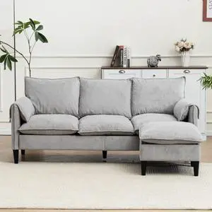 Convertible Combination Sofa Sofa L-Shaped Sofa with Footstools with Storage, Beige Sofa for Living Room, Living Room/Bedroom/Office/Small Space 3-Seater Combination Sofa-Beige