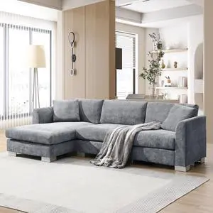 96*56" Modern Cloud Sectional Sofa,L-shaped Luxury Couch Set with 2 Free pillows,4-seat Chenille Indoor Furniture with Oversized Chaise for Living Room,Apartment,Office,3 Colors