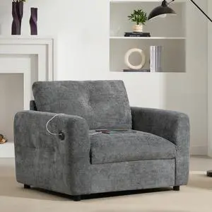 42*33" Single Sofa, Armchair with Wide Seat, Dual-port Charger, Pull-line & Tufted Design, High-density Foam, Suitable for Living Room & Apartment, Chenille, 2 Colors
