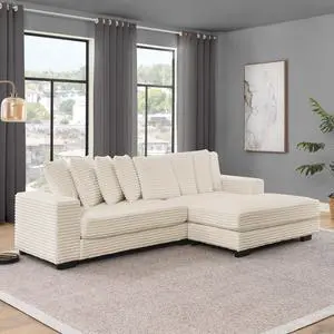 Corduroy Tufted Upholstered Sleeper Sectional Sofa, L-Shaped Modular Convertible Sofa , Can freely change the position of the footrests-Beige(Assembly is required)
