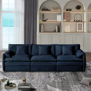 Oversized Deep Seat Sectional Sofa, Modern Chenille Cloud Couch, Large 3 Seater Modular Sofa with 3 Pillows for Living Room Bedroom Apartment Office,DIY Combination,Blue