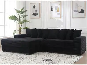 [NEW ARRIVED] [VIDEO PROVIDED] Oversized Two-Piece  Couches,  L Shaped Sofa, Corduroy, Left Chaise Daybed,with Armrests,Eight Throw Pillows,Corner Sofa,Easy To Assemble, Black