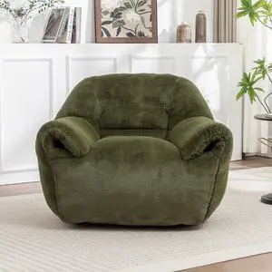 Bean Bag Chair, Comfy Bean Bag Sofa with Back Support, Faux Fur Bean Bag Chair for Adults and Kids, Stuffed Floor Sofa for Living Room, Bedroom, Apartment, Green