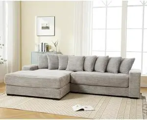[NEW ARRIVED] [VIDEO PROVIDED] Oversized Two-Piece  Couches,  L Shaped Sofa, Corduroy, Left Chaise Daybed,with Armrests,Eight Throw Pillows,Corner Sofa,Easy To Assemble,  Gray