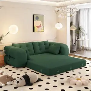 Human Dog Bed, Lazy Sofa Couch, 78.7" Multi-Functional Foldable Sofa Bed, 3-in-1 Teddy Fabric Foam-Filled Sleeper Sofa Bed for Living Room,Guest Bed,Playroom,Green