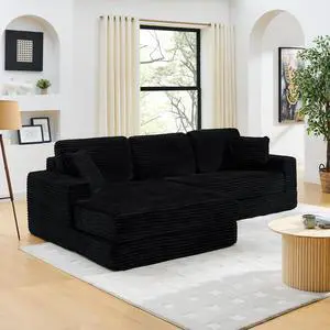 Left sofa seat,L shape Modular Sectional Sofa, Compressed Sectional Sofa Modern Minimalist Style Corduroy Couch,Unfold into a bed, Bedroom, Comfy Compressed Sofa Couch Space-Efficient Design-black