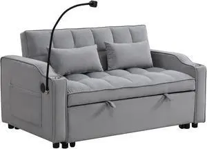 Modern Velvet Loveseat Futon Sofa Couch w/Pullout Bed,Small Love Seat Lounge Sofa with adjustable Reclining Backrest,Toss Pillows, Pockets,Furniture for Living Room,3 in 1 Convertible Sleeper Sofa Bed