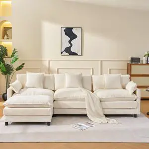 108" L Shaped Modern Sofa Modular Sectional Cloud Couch with Ottoman, 4-Seat Chenille Deep Seat Sofa with Pillow for Living Room, Bedroom and Apartment
