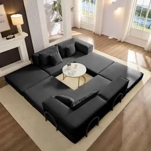 Oversized Upholstered Sectional Sofa Couch Set,Modular 118.2" L Shaped Floor Living Room Sofa Set With 6 Pillows,DIY Combination Sofa Couch for living rooms, apartments,bedrooms,Black