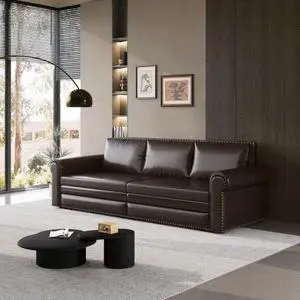 Chesterfield Sofa,93.7" King Pull Out Sofa Bed,3-in-1 Faux Leather Convertible Sleeper Sofa with Nailhead Trim & Rolled Arm,Multi-Functional Sofa Bed for Living Room,Dark Brown(old sku:W1885S00035)