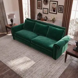 Chesterfield Sofa,93.7" King Pull Out Sofa Bed,3-in-1 Velvet Convertible Sleeper Sofa with Nailhead Trim & Rolled Arm,Multi-Functional Sofa Bed for Living Room,Bedroom,Green(old sku:W1885S00038)