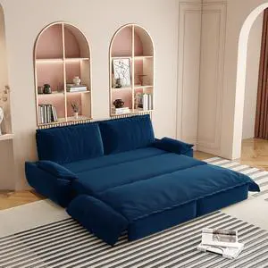 73.2" Queen Pull Out Sofa Bed,3-in-1 Convertible Sleeper Sofa,Multi-Functional Velvet Loveseat Bed,Blue(Old Sku:W1885S00124,New Sku:W1885S00232)