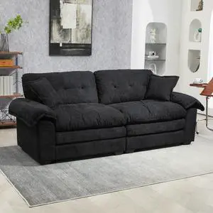 84" Chenille Sofa Small Sofa Loveseat Deep Seat Sofa Couch with 2 Throw Pillows & Memory Foam for Living Room Apartment Office Lounge-Black