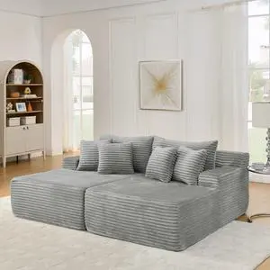 Two-seater lazy sofa lounge chair,Compressed sofa no assembly required, made of velvet fabric, fluffy modern lounge chair, for indoor living rooms and bedrooms-Gray