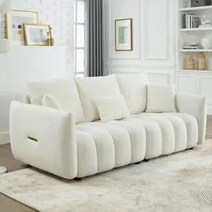 [video] MH 81" Premium Teddy fabric Sofa with 3 Back Pillows and 3 back Cushions Solid Wood Frame 3-Seater Sofa, Oversized Upholstered Chair for Living Room, Bedroom, Apartment and OfficeW1193S00065