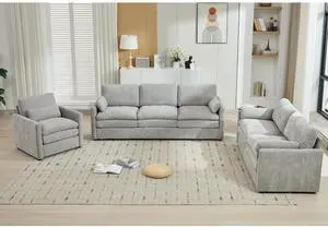 Cozy Upholstered Sofa Set Oversized Comfy Cloud Sofa Double Cushion Sofa Group Plush Cushion Sofa Couch for Living Room, Light Grey