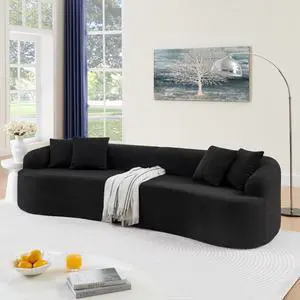 Curved Modular Sectional Sofa in Lamb's Wool Fabric, Modern Minimalist Style, Compressed (No Assembly Required), Comfy for Living Room & Bedroom - Black