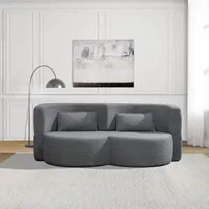 Folding sofa bed, floor sofa, convertible teddy bear fabric foam filled sleeper futon double sofa, suitable for living room, guest, office and apartment (gray)
