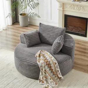 55''L Corduroy Sponge single sofa,No Assembly Required,Fluffy Modern Sleeper Chair for Living room, Bedroom, Lounge and Projection Room(Not a swivel chair.)