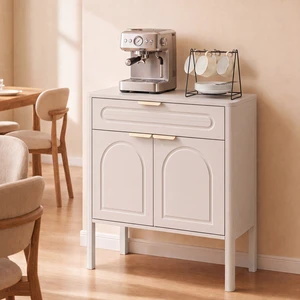 Modern White Arched Accent Storage Cabinet, Freestanding Sideboard Buffet with Drawer & Curved Gold Metal Handles, Smooth Rounded Edge Console Cabinet for Entryway, Living Room, Kitchen & Dining Room Modern White Arched Accent Storage Cabinet, Freestanding Sideboard Buffet with Drawer & Curved Gold Metal Handles, Smooth Rounded Edge Console Cabinet for Entryway, Living Room, Kitchen & Dining Room