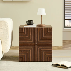 20.47'' Wooden Side Cabinet with Geometric Embossed Relief Nightstand with 2 Drawers, Suitable for Bedrooms and Living Rooms,No Need Assembly. BROWN
