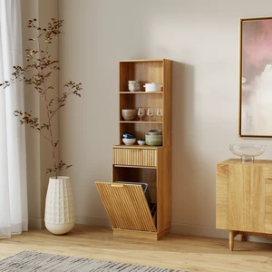 Tall Narrow Fluted Storage Cabinet with 10-Gallon Hidden Trash Bin Compartment, Freestanding Cabinet, Fixed Open Shelves & Drawer, AntiTip for Kitchen HomeOffice Living Room (Trash Can NOT Included) Tall Narrow Fluted Storage Cabinet with 10-Gallon Hidden Trash Bin Compartment, Freestanding Cabinet, Fixed Open Shelves & Drawer, AntiTip for Kitchen HomeOffice Living Room (Trash Can NOT Included)