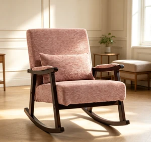 Mid Century Modern Accent Chair rocking chair with Solid Wood Frame, Upholstered Living Room Chair, Reading Armchair for Bedroom Sunroom