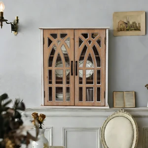 Vintage Wall-Mounted Cabinet with Decorative Cutout Doors, Rustic Wooden Hanging Storage Cabinet for Bathroom, Living Room, Bedroom, Farmhouse Style (natural wood and antique white) Vintage Wall-Mounted Cabinet with Decorative Cutout Doors, Rustic Wooden Hanging Storage Cabinet for Bathroom, Living Room, Bedroom, Farmhouse Style (natural wood and antique white)