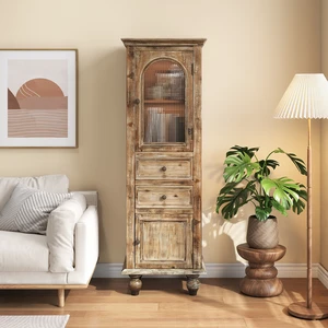 Farmhouse Tall Narrow Storage Cabinet  Rustic Wood Linen Cabinet with 2 Drawers & 2 Doors, Freestanding Bathroom Floor Cabinet for Living Room, Hallway, Kitchen (Rustic)