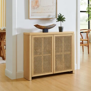 39.4" Mid Century Modern Rattan Sideboard Buffet Cabinet with 2 Outlet Holes, Coffee Bar Wine Bar Credenza, Retro Storage Cabinet for Entryway, Hallway, Living Room, Kitchen, Dining Room, Natural 39.4" Mid Century Modern Rattan Sideboard Buffet Cabinet with 2 Outlet Holes, Coffee Bar Wine Bar Credenza, Retro Storage Cabinet for Entryway, Hallway, Living Room, Kitchen, Dining Room, Natural