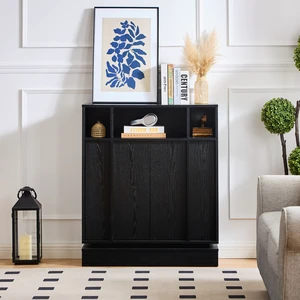 Sideboard Buffet Cabinet with Storage, Farmhouse Fluted Sideboard with 2 Doors & Adjustable Shelf, TV Media Console, Storage Cabinet for Entryway Hallway Kitchen Dining Living Room, Black
